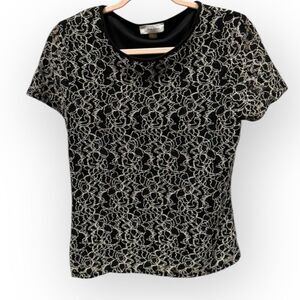 Calvin Klein Black Top with White Floral Embroidery - Size Medium